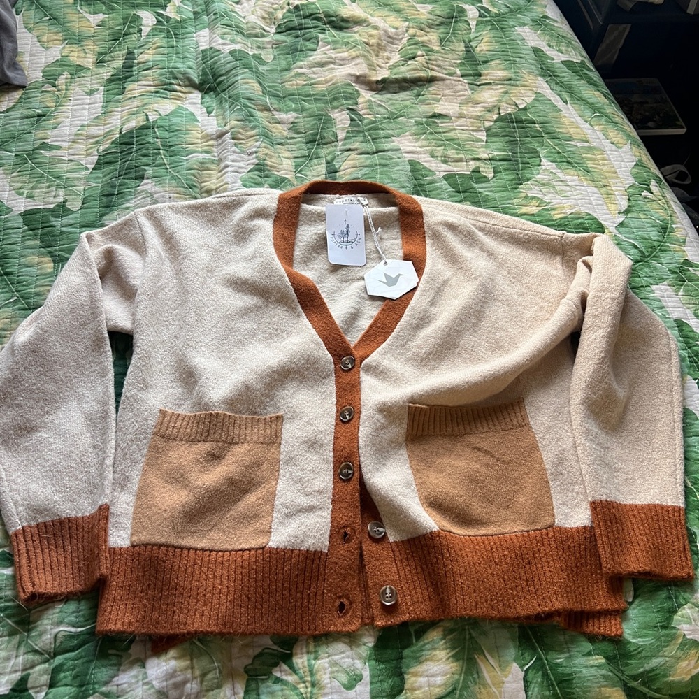 Paper Crane Cream and Brown Cardigan Sweater